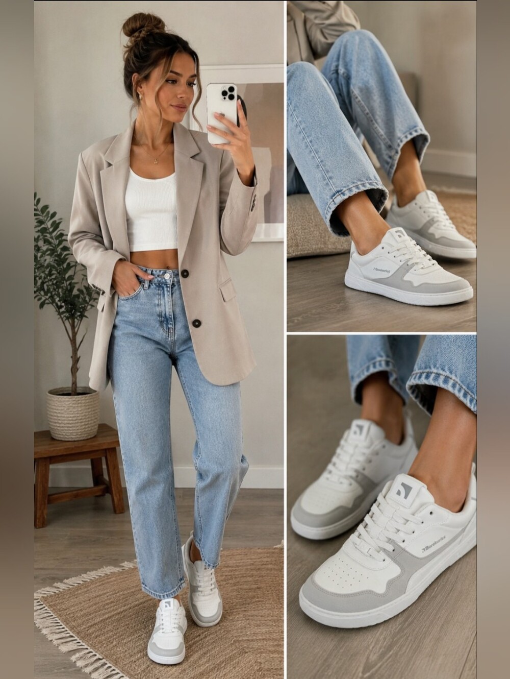 Be Lenka Barebarics Zing White Light Grey Leather Barefoot Sneakers 10